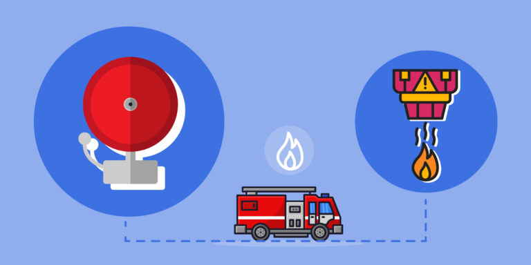 Infographic of firetruck with smoke alarm and smoke detector