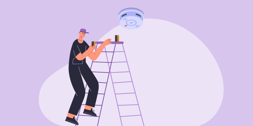 Infographic of man changing a smoke detector battery