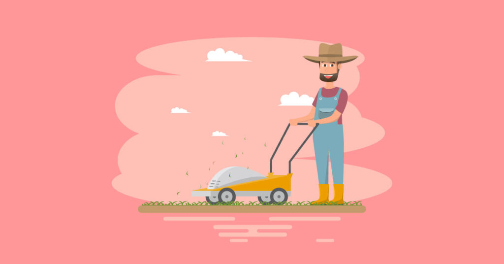 Infographic of person mowing his lawn to get rid of weeds