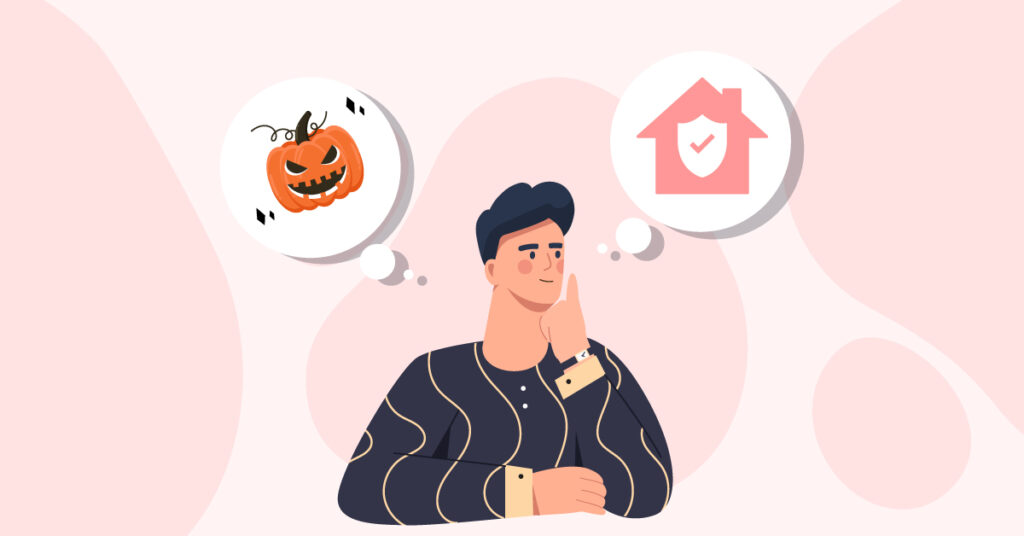 Infographic of homeowner thinking about keeping your home safe during Halloween 