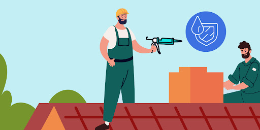 Infographic of a man on the roof using roof sealant