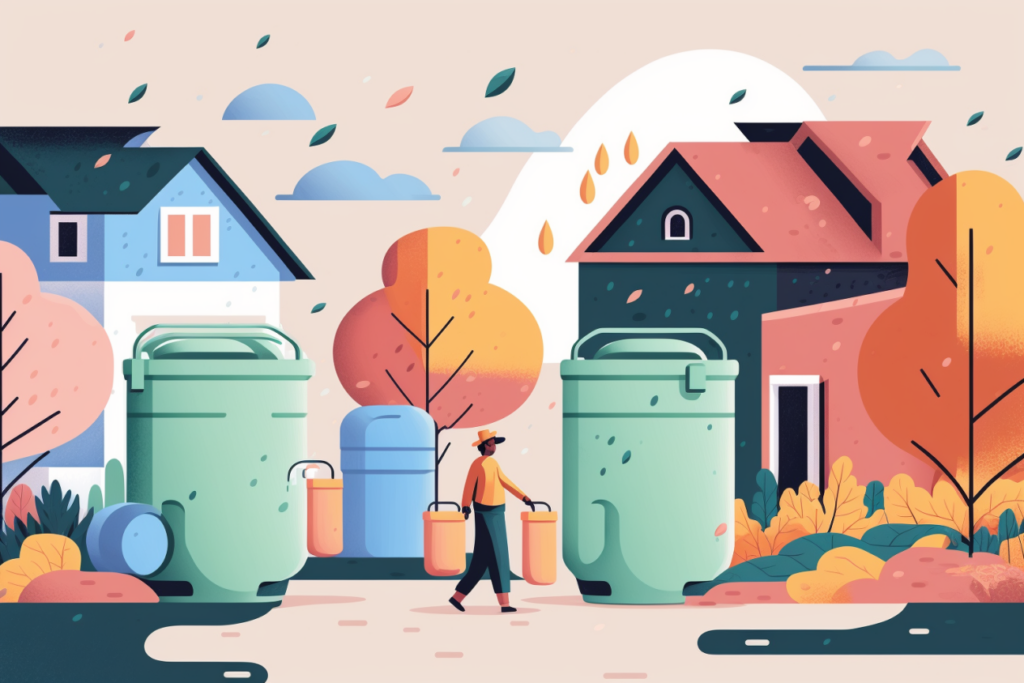 Infographic of a man collecting rainwater at his house