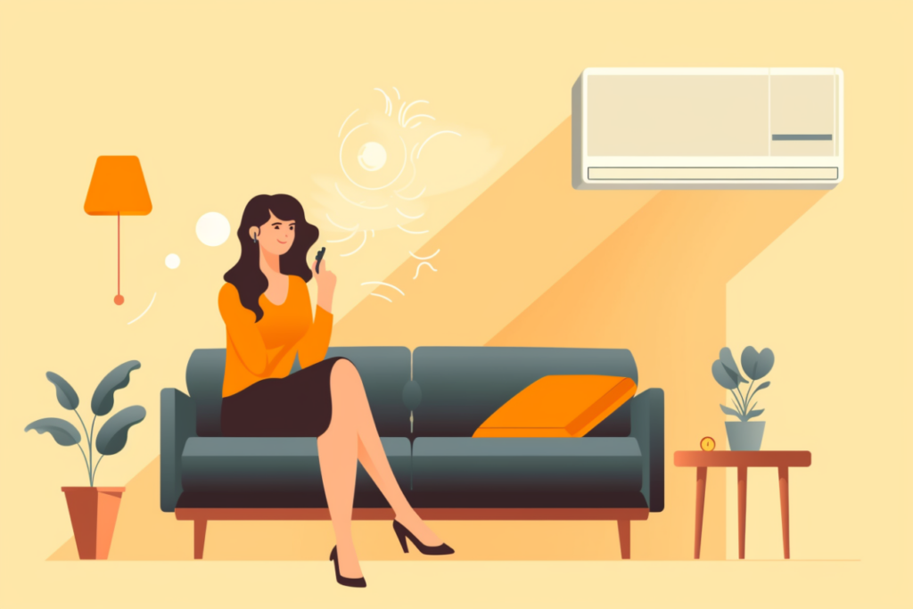 Infographic of a woman looking at her broken air conditioner from her couch 