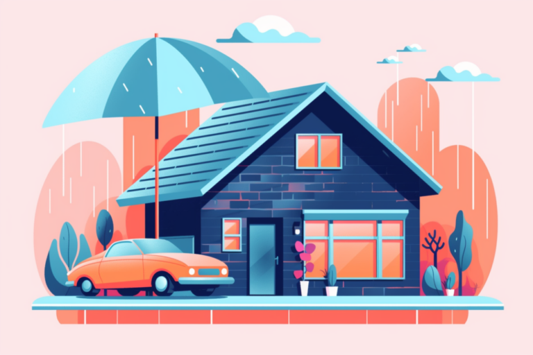 Graphic of a house with an umbrella over it depicting insurance coverage