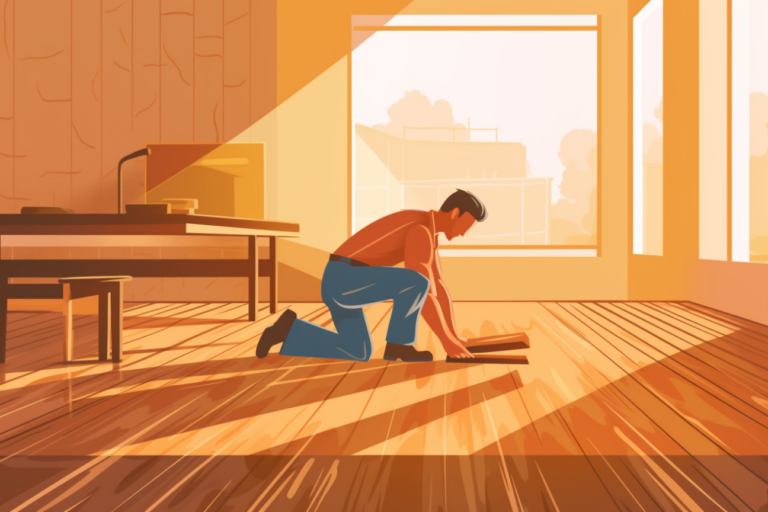 Graphic of someone installing flooring at their house