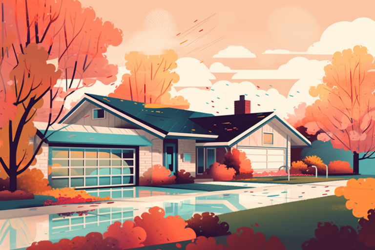 Infographic of a house with leaves falling on the roof