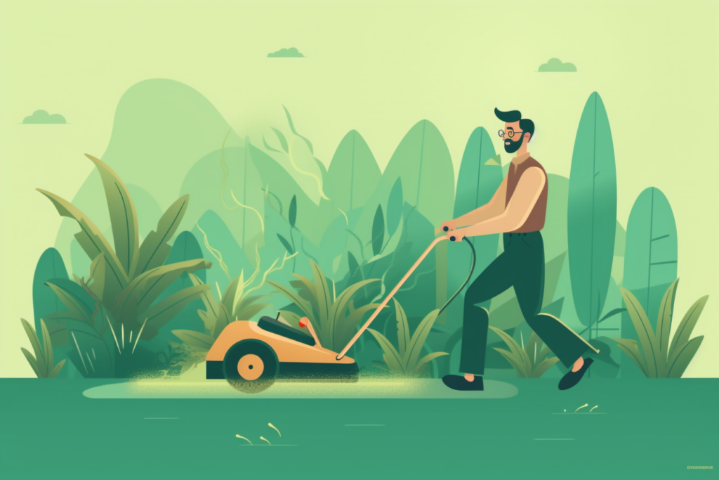 Infographic of a man mowing his lawn