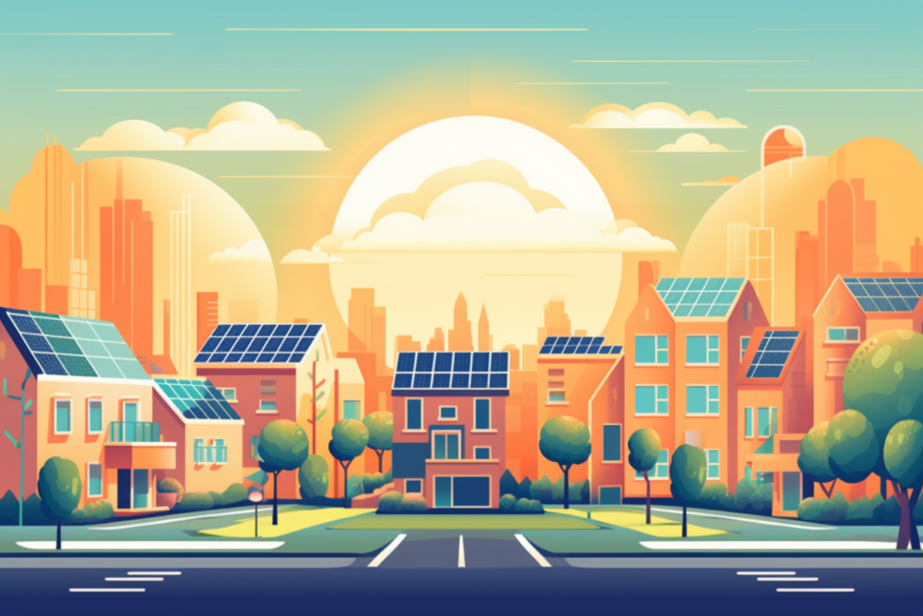 Houses in a neighborhood with solar panels