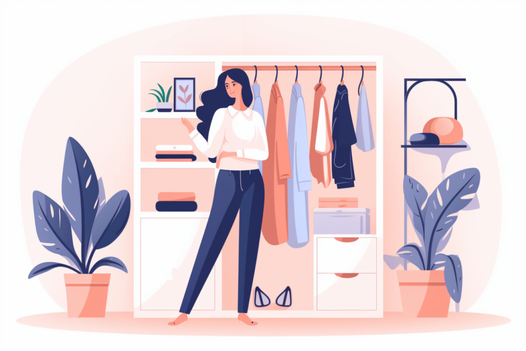 Infographic of a woman in front of a closet