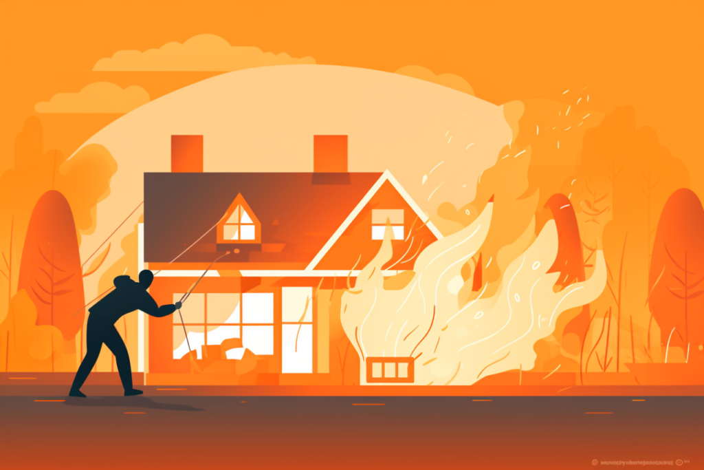 Graphic of a man trying to put out a house fire