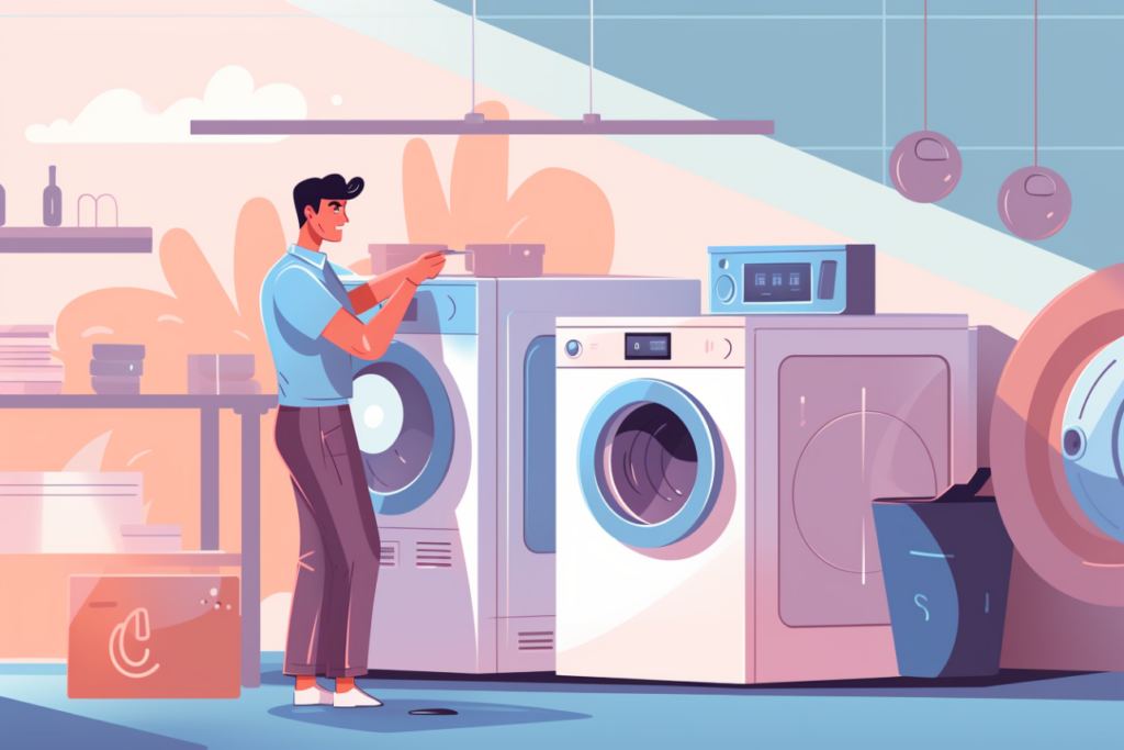 Man looking at a washer and dryer to clean it