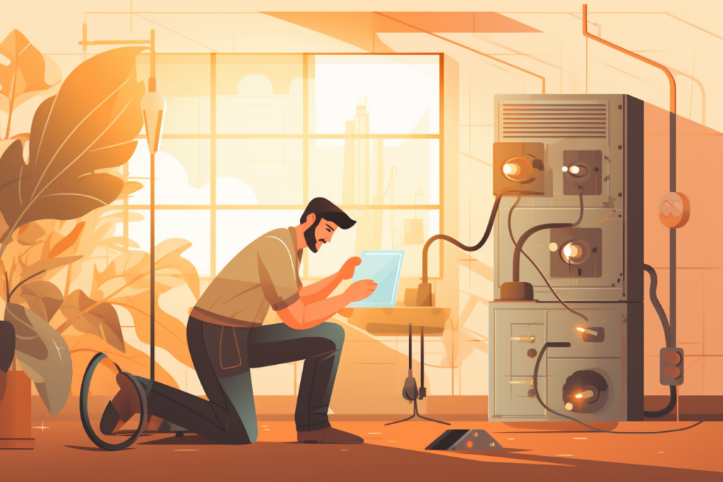 Graphic of a man looking at wiring an outlet