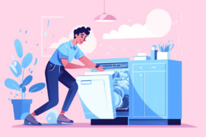 Graphic of a man opening an dishwasher