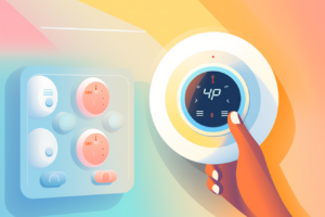 Graphic of someone holding a smart thermostat