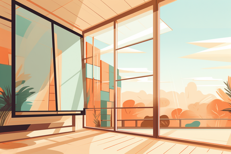 Graphic of a house with floor to ceiling windows