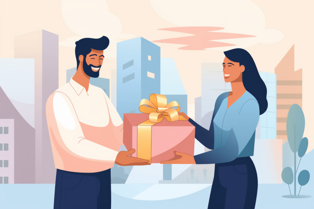 Graphic of someone handing a new homeowner a gift