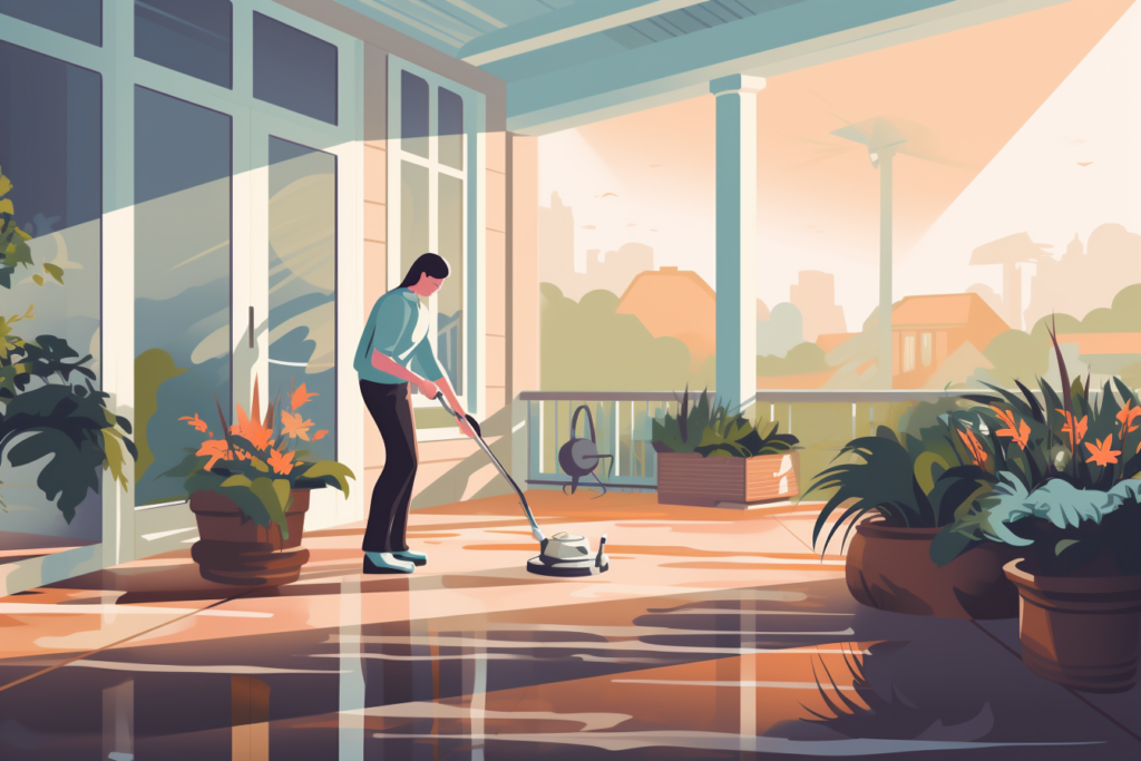 Graphic of a man cleaning his porch 