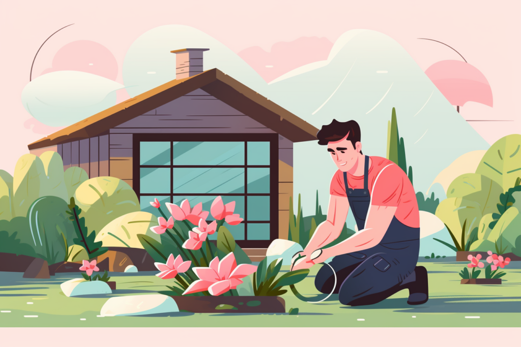 Graphic of a man working on his garden in the front yard