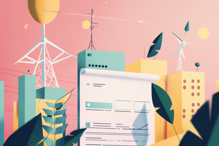 Graphic of an energy bill with buildings in the background