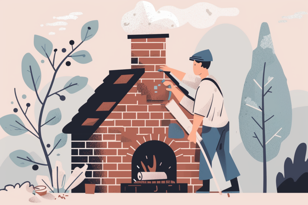Graphic of a man cleaning a brick chimney