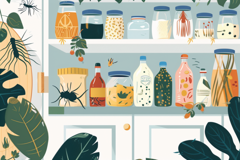 Graphic of bugs crawling on jars of food in a pantry