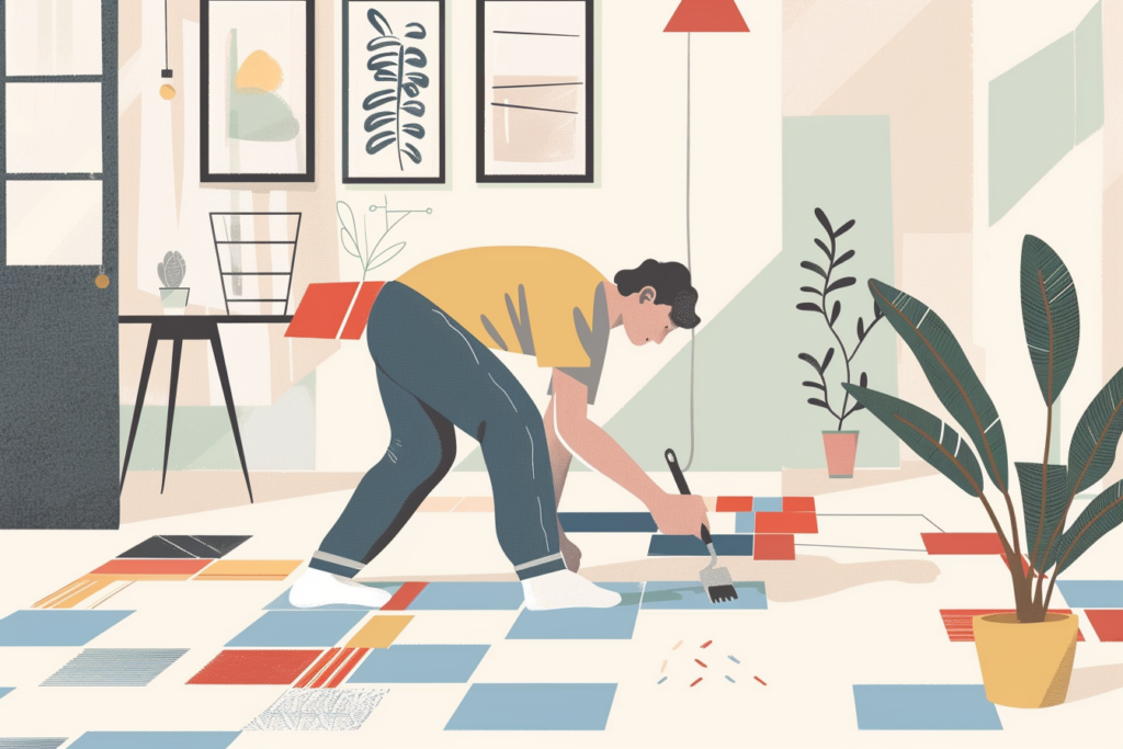 Man sealing flooring with a paintbrush
