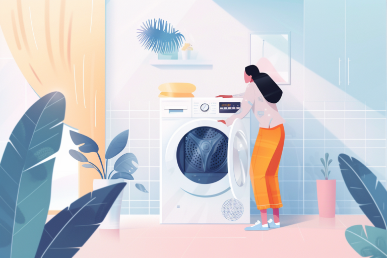 Graphic of a woman opening the dryer door