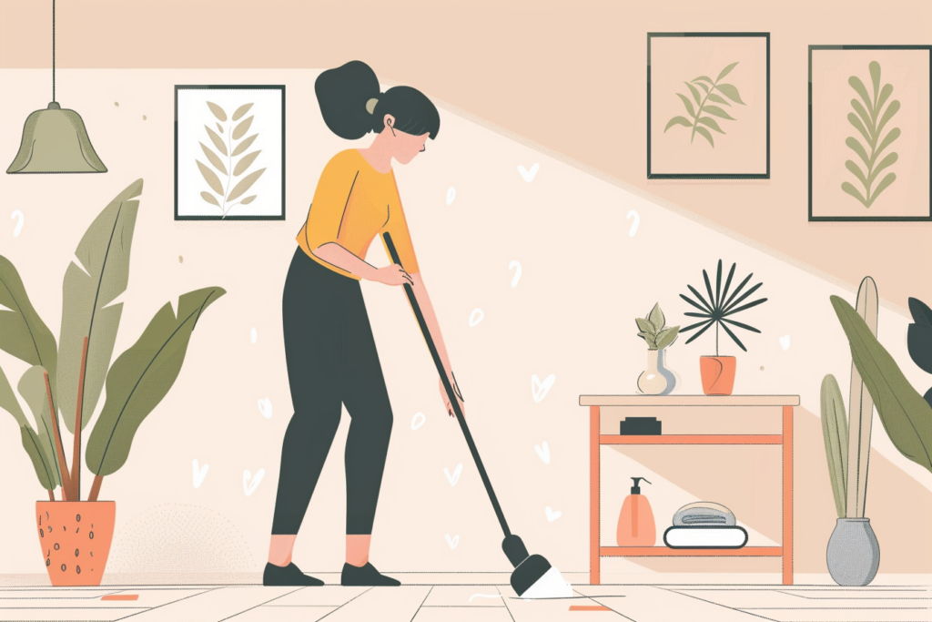 Woman using a broom and cleaning her floor