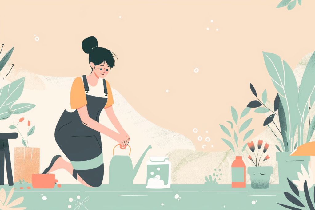 Graphic of a woman cleaning with eco-friendly products