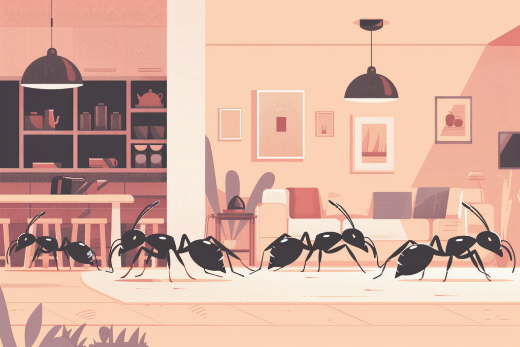 Ants walking across a rug in a living room