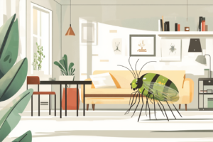 Exaggerated size cockroach in someones living room