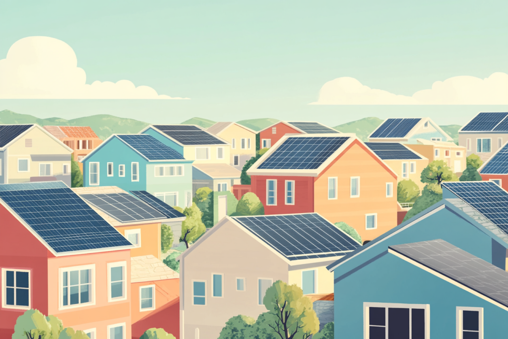 Residential neighborhood with lots of solar panels on the houses