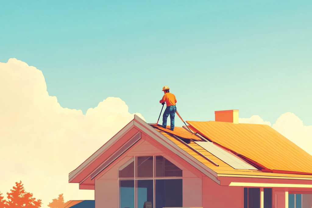 Man working on top of a roof