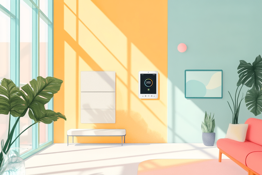 Home with a smart thermostat on the wall