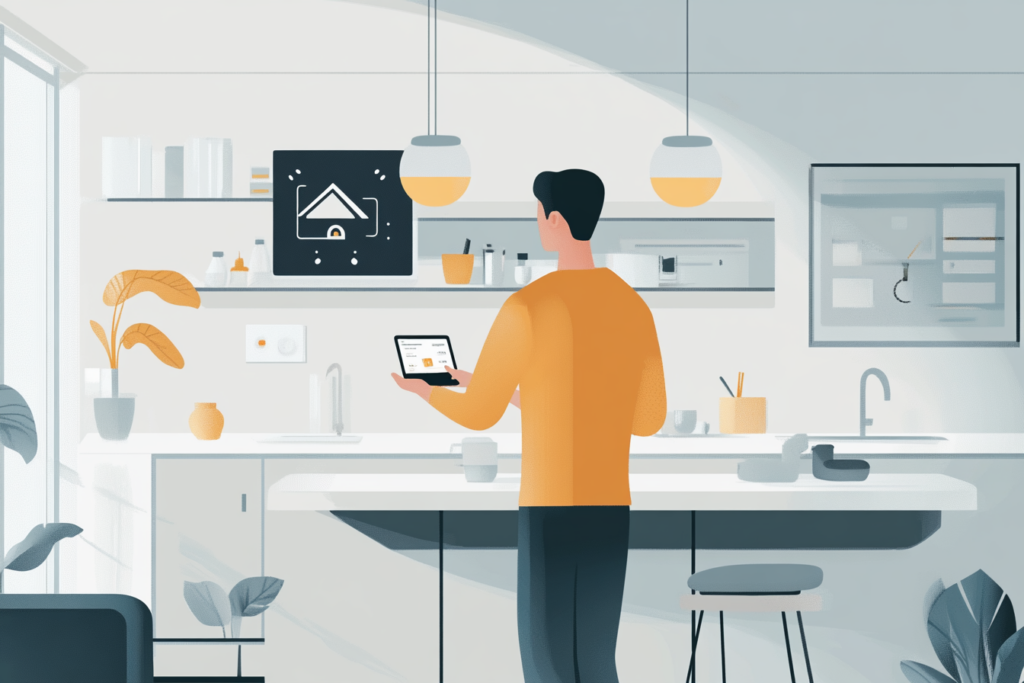 Man using a tablet in his kitchen