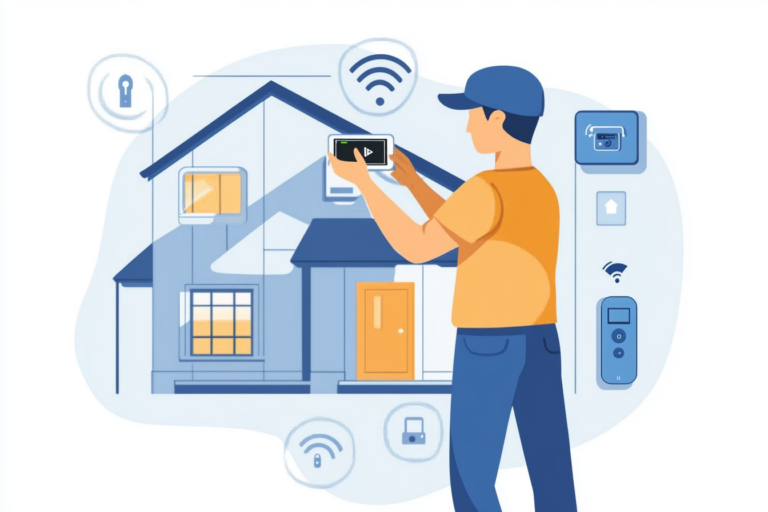Man installing a new home security system at a home