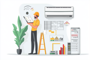 Man performing a home energy audit in a house