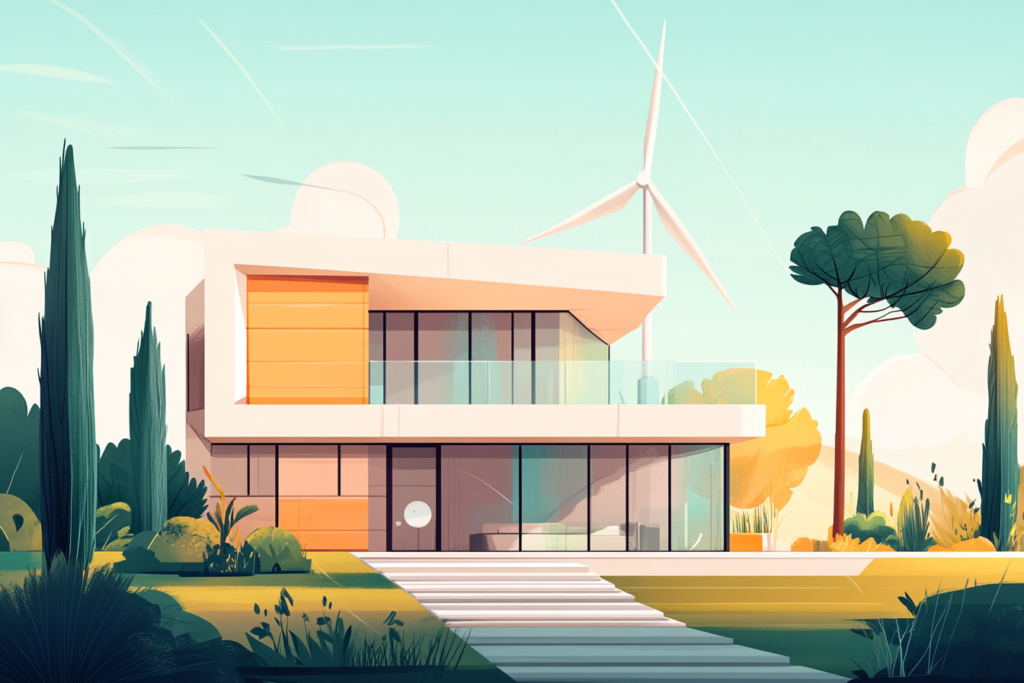 Wind turbine in the back of a home