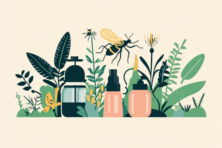 Variety of bugs and spray for a natural pest control garden