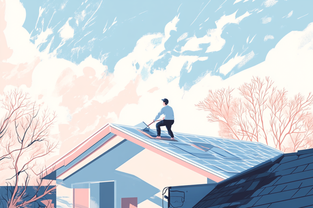 Man installing a new roof on his house