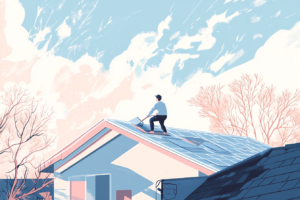 Man installing a new roof on his house