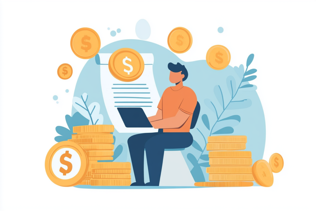 Man on his laptop creating a budget