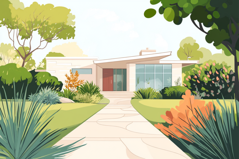 House with lots of plants around the perimeter