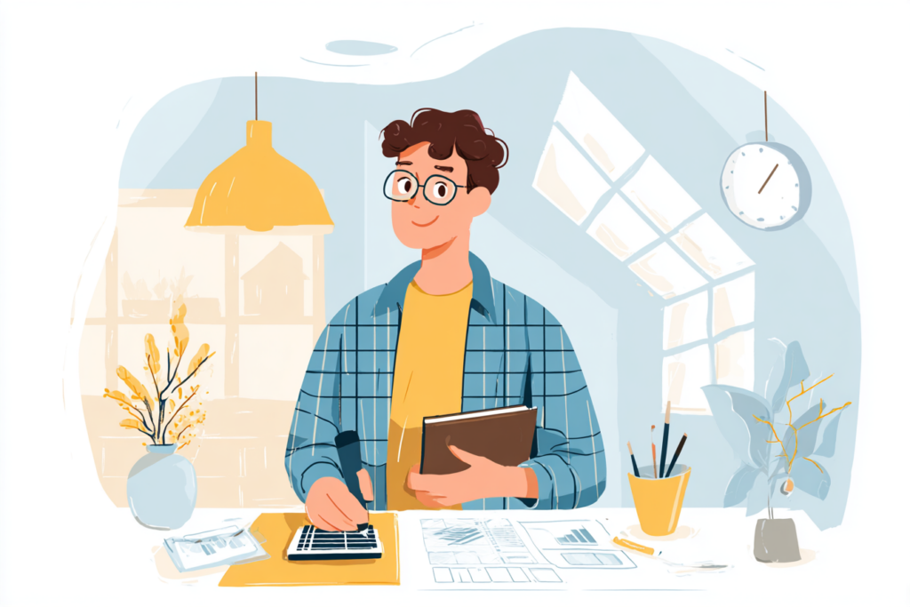 Man on a calculator working on a home renovation budget
