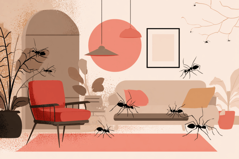 Ants crawling around a living room inside someones home