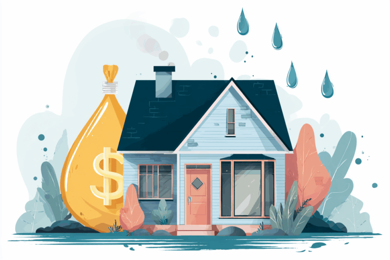 House with water dripping down and a dollar sign outside to indicate energy bills