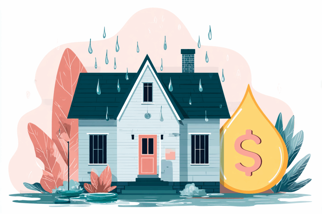 House with water outside and a big dollar sign to show an energy bill