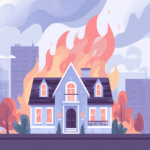 House that is on fire and has flames in the background