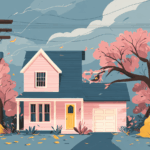 House being affected by bad weather close to a telephone pole