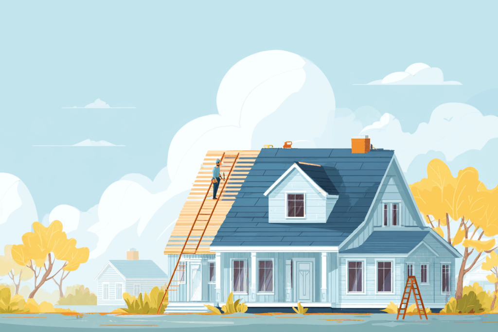 Man working on replacing a home roof